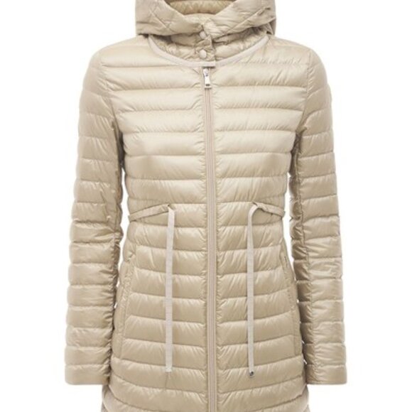 Moncler Barbel Lightweight Down Coat Beige Sz (0) XS Down Puffer Parka Warm Chic - Picture 1 of 9